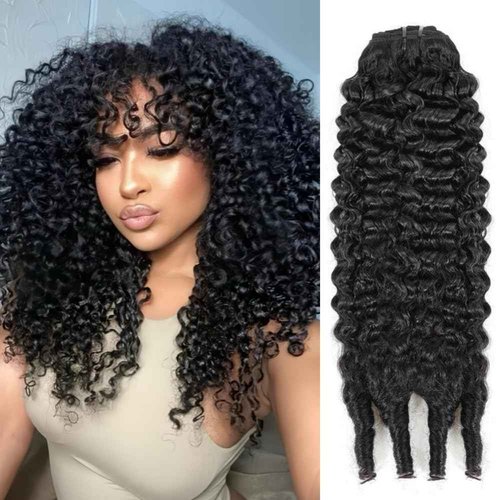 Daikemei Burmese Curly Bundles Human Hair 16 18 20 Inches 3C4A Water Wave Quick Weave with Spiral Curly End 100% Unprocessed Kinky Curly Human Bundles in Hair Extensions Natural Black