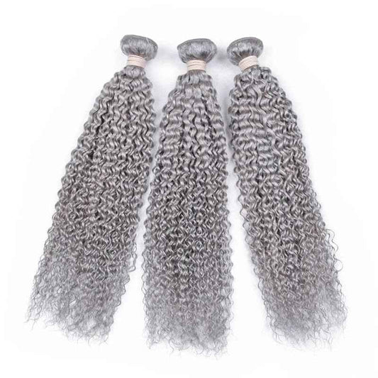 Giginger Bundles Human Sliver GREY 26 28 30 inch Jerry Curly Wave Human Hair Bundles Unprocessed Quick Weave Soft Sewn In Hair Extensions for Black Women