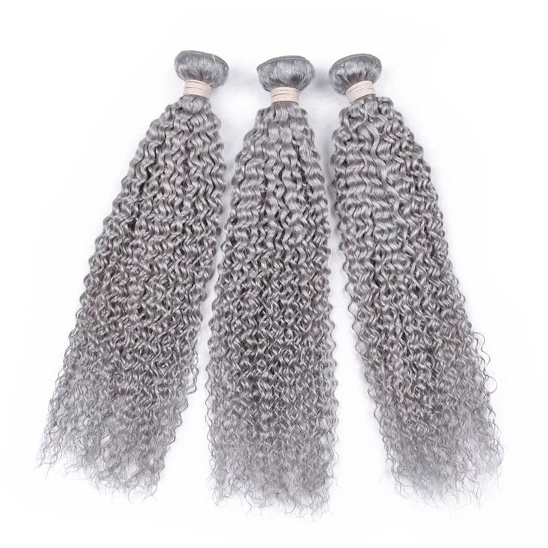 Giginger Bundles Human Sliver GREY 20 22 24 inch Jerry Curly Wave Human Hair Bundles Unprocessed Quick Weave Soft Sewn In Hair Extensions for Black Women