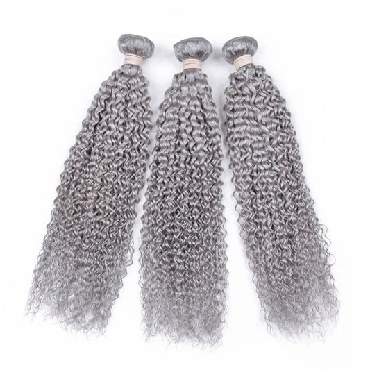 Giginger Bundles Human Sliver GREY 18 20 22 inch Jerry Curly Wave Human Hair Bundles Unprocessed Quick Weave Soft Sewn In Hair Extensions for Black Women