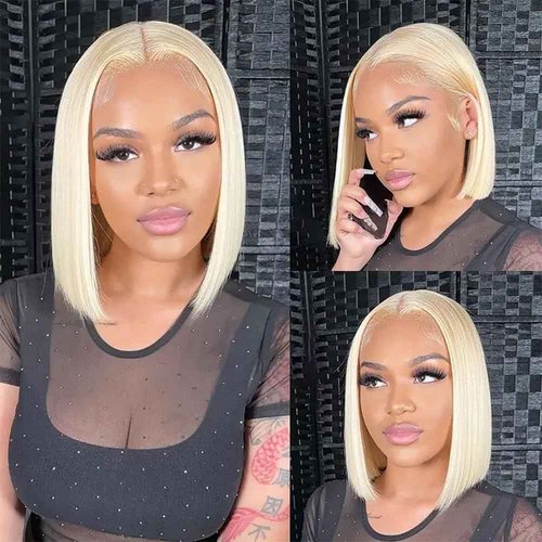 Blonde Bob Wig Human Hair 613 Lace Front Wigs Human Hair 200% Density 13x4 HD Lace Frontal Wig Pre Plucked With Baby Hair Glueless Short Straight Bob Wigs for Women (Blonde Color, 10 Inch)