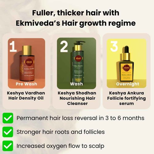 EKMIVEDA Hair Growth Set With Ayurvedic Herbs- Amla, Bhringraj, Castor, Rosemary For Hair Growth. Sulfate Free Hair Thickening Product,3 Pcs - Oil, Shampoo & Serum, 8.45 Fl Oz