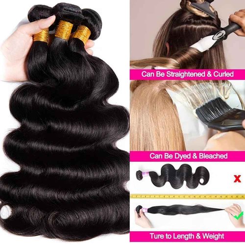Human Hair Bundles Body Wave 3 Bundles 12 14 16 Inch Human Hair for Black Women100% Unprocessed Brazilian Virgin Hair Deals Quick Weave Hair Natural Color