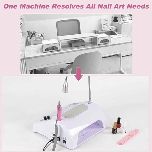 Biutee Nail Dust Collector 5 in 1 80W Nail Vacuum Dust Collector Extractor Professional 30000rpm Electric Nail Drill Machine with 48W/96W UV LED Nail Lamp Nail Art Tool With LED Light