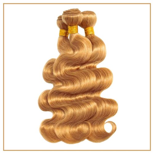 ALHER Honey Blonde Body Wave 3 Bundles Human Hair, 12A Color #27 Honey Brown Golden Blonde Colored Human Hair Bundles Soft Thick Sew In Weave Wavy 100% Unprocessed Virgin Remy Hair Weft 12 14 16 In
