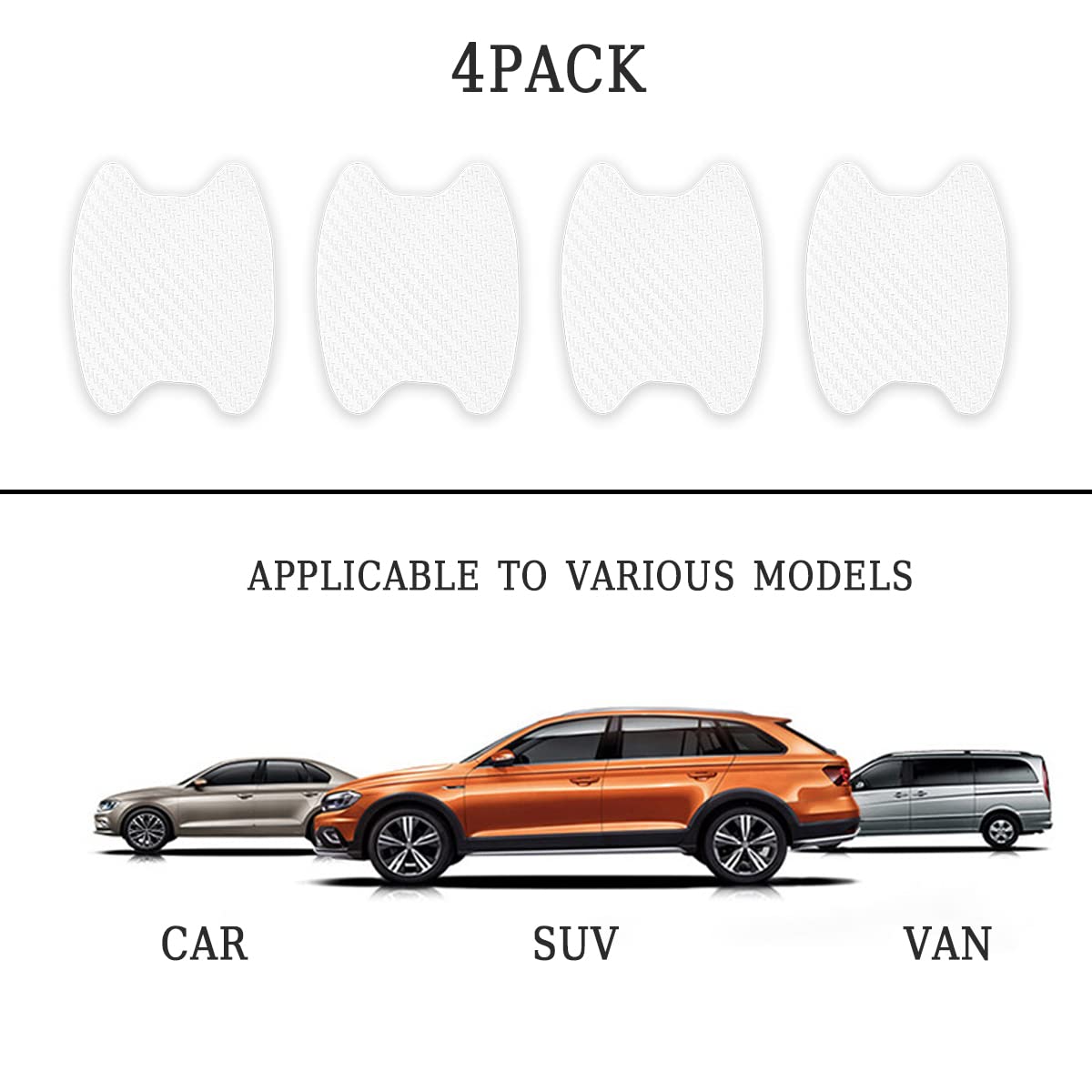 4PCS car door Handle Protector Sticker, Universal Carbon Fiber Anti-Scratches Auto door handle Protective Film, Side Paint Cover Guard Stickers Fit for Most Car Handles （White）