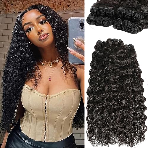 Human Hair Water Curly Bundles Brazilian Water Wave 4 Bundles (14 16 18 20 inch£©12A Brazilian Virgin Hair Wet and Wavy Human Hair Weft Natural Black