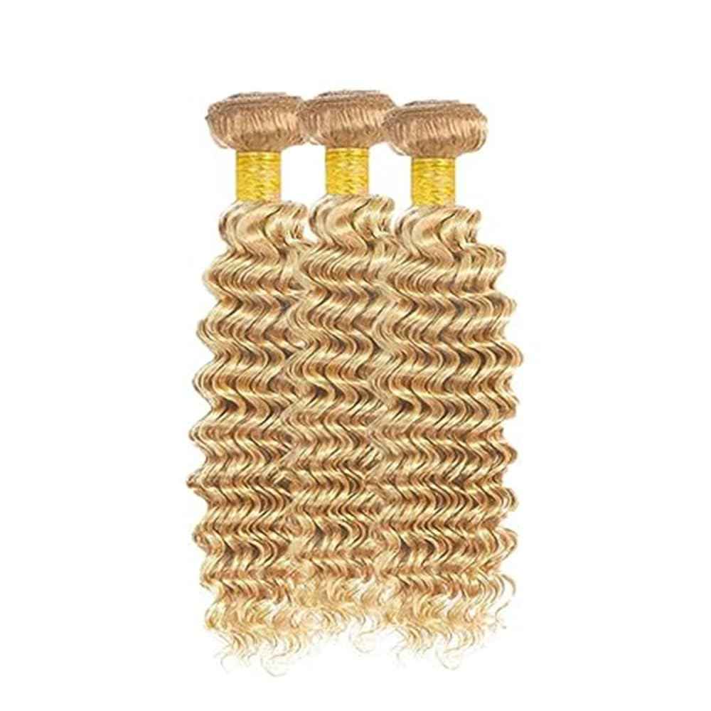 Giginger Bundles Human Hair P27/613 Blonde Deep Wave Human Hair Bundles 22 24 26 Inch Highlight Honey Blonde Unprocessed Quick Weave Soft Sewn In Hair Extensions for Black Women