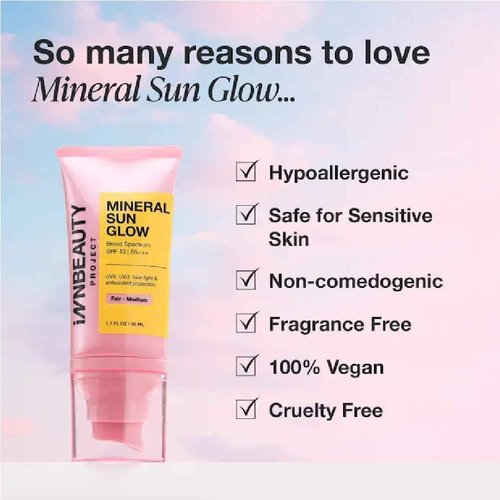 iNNBEAUTY PROJECT Mineral Sun Glow Broad Spectrum SPF 43 PA +++ with and Vitamin C 1.7 oz / 50 ml (Medium-Deep) + Bonus Acne Patch (36 Pieces)
