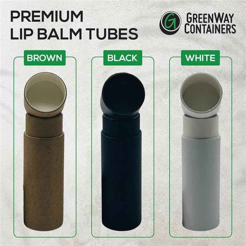 GreenWay 0.15oz / 4.25g Kraft Paperboard Lip Balm Tubes with Lids - 50 Pack Lip Gloss Tubes Refillable DIY Cosmetic Containers – Extra Thick Push-Up Bottom Lip Balm Containers - White