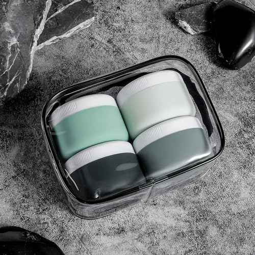 Travel Containers for Toiletries, Silicone Cream Jars BPA-Free, Leak-proof 2oz Travel Size Containers, Portable Size Silicone Jars with Lid for Cosmetic Face Hand Body Cream (4 Pack)
