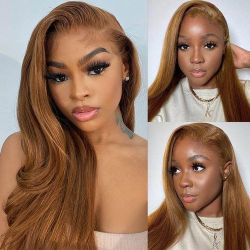 ijoy Light Brown 180% Density 13x4 Lace Front Wigs Human Hair Ginger Brown Straight Wig Pre Plucked with Baby Hair For Women 16 Inch