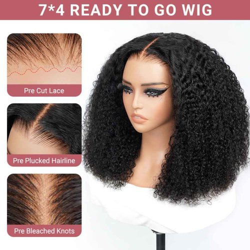 WestKiss Curly Wigs Human Hair Lace Front Wigs Kinky Curly 4x7 Closure Wig Pre Cut Lace Ready To Go Glueless Wigs Human Hair Bleached Knots Pre Plucked Human Hair Lace Front Wig 14 Inch