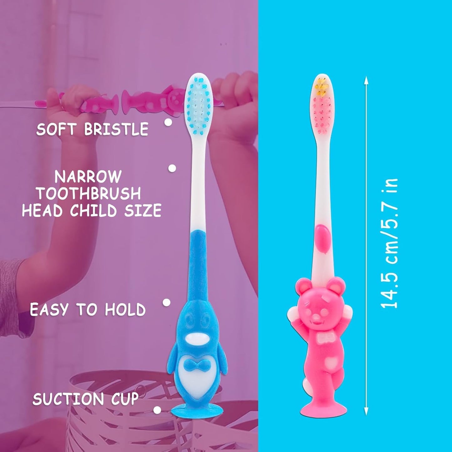 Gisdo 500 pcs Toddler Toothbrush Kids Toothbrush Individually Wrapped Toothbrushes for Age 2+ Children Toothbrush Set Soft Bristles Boys Girls Colorful Toothbrush with Suction Cup