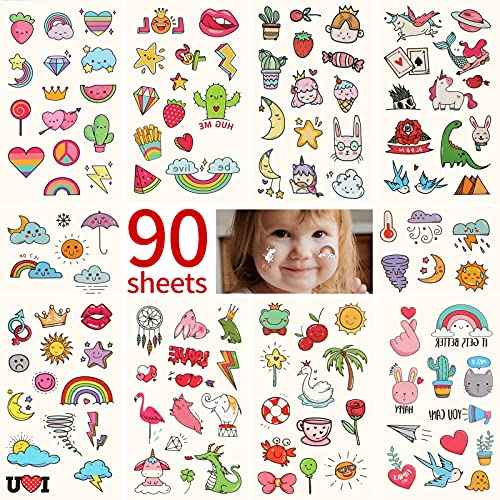 Metker Temporary Tattoos for Kids - 90 Sheets 1000+ Designs | Waterproof Temporary Tattoos toys for Birthday Party Favors, Group Activities | Educational & Safe Skin Art