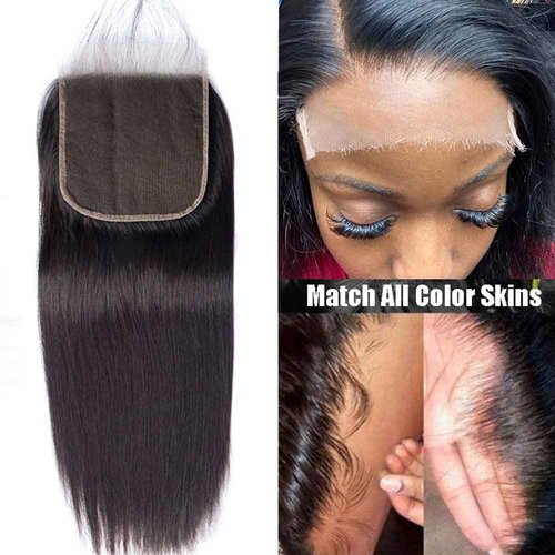 Lemoda 5x5 Closure Straight HD Transparent Lace Closure 12A Brazilian Virgin Human Hair Closure Free Part Pre Plucked with Baby Hair Natural Color 22 Inch
