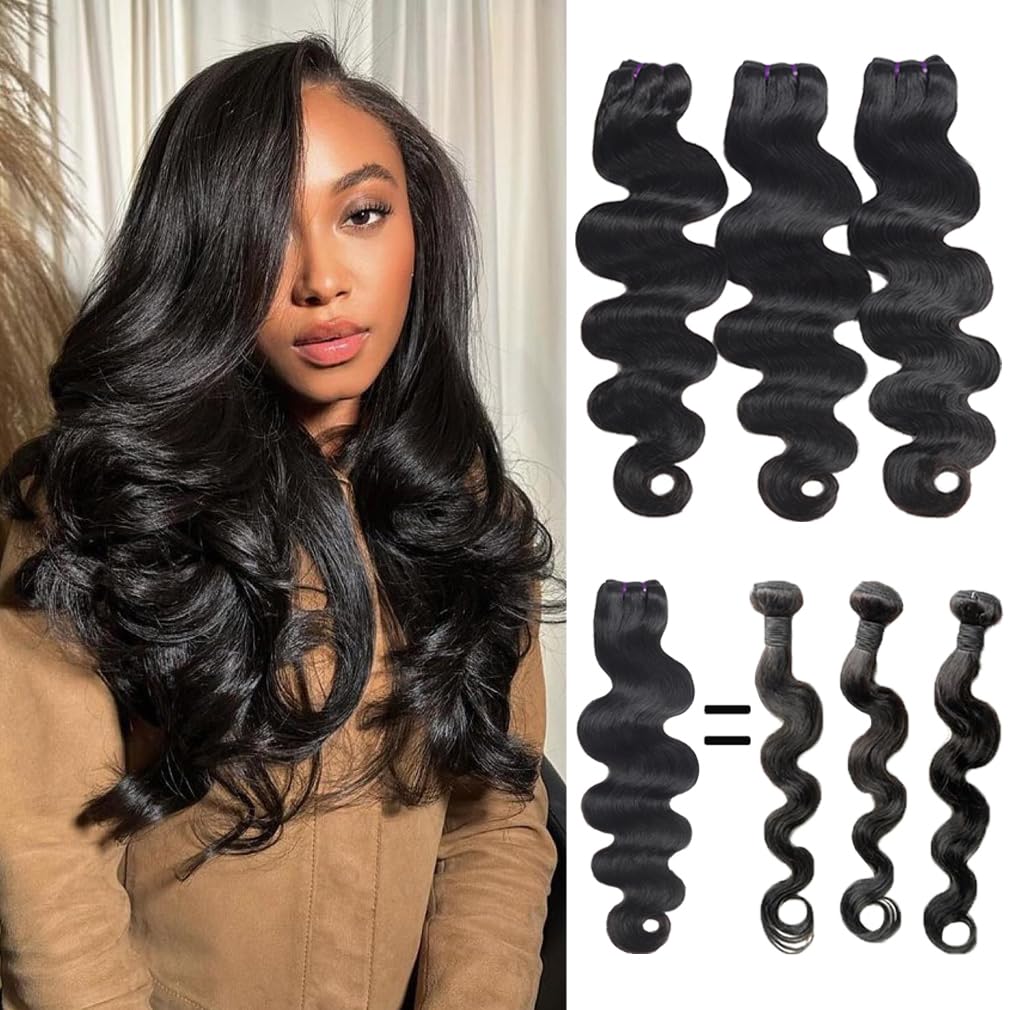 16A Raw Hair Body Wave Bundles Unprocessed Vietnamese Virgin Hair Body Wave Human Hair 3 Bundles for Black Women 14 16 18 Inches Wet And Wavy Hair Weft Natural Black
