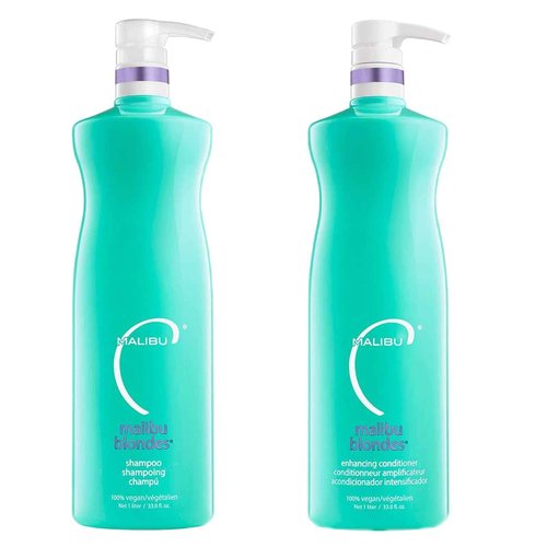 Malibu C Blondes Enhancing Shampoo & Conditioner Duo (33.8 oz) - Revitalizing Purple Shampoo & Conditioner for Hair Health + Brilliancy - Blondes Hair Care