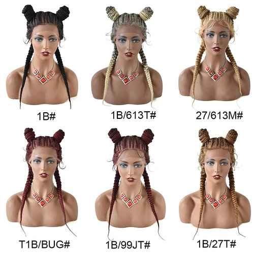 FACE MIRACLE Hand Braided 12"×5" Lace Front Cornrow Wigs 2 Ponytails Soft Lace Frontal Twist Braided Wigs with Baby Hair for Black Women (24", T1B/BUG#)