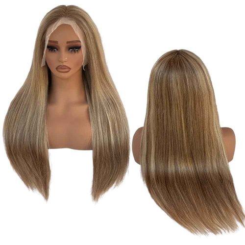 Blonlier 13x6 Ash Brown to Blonde Highlights Straight Lace front Wigs Human Hair 22in for Black Women HD Lace Glueless Pre Plucked 180% Density Brazilian Virgin Human Hair 22in