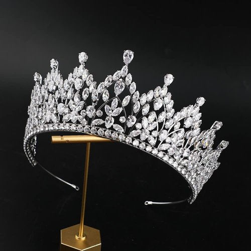 Luxury Large Bridal Tiaras for Wedding 5A Level Cubic Zirconia Sweet 16 Quinceanera CZ Pageant Princess Queen Crowns Bride Headpiece Hair Accessories HB076 (Silver)