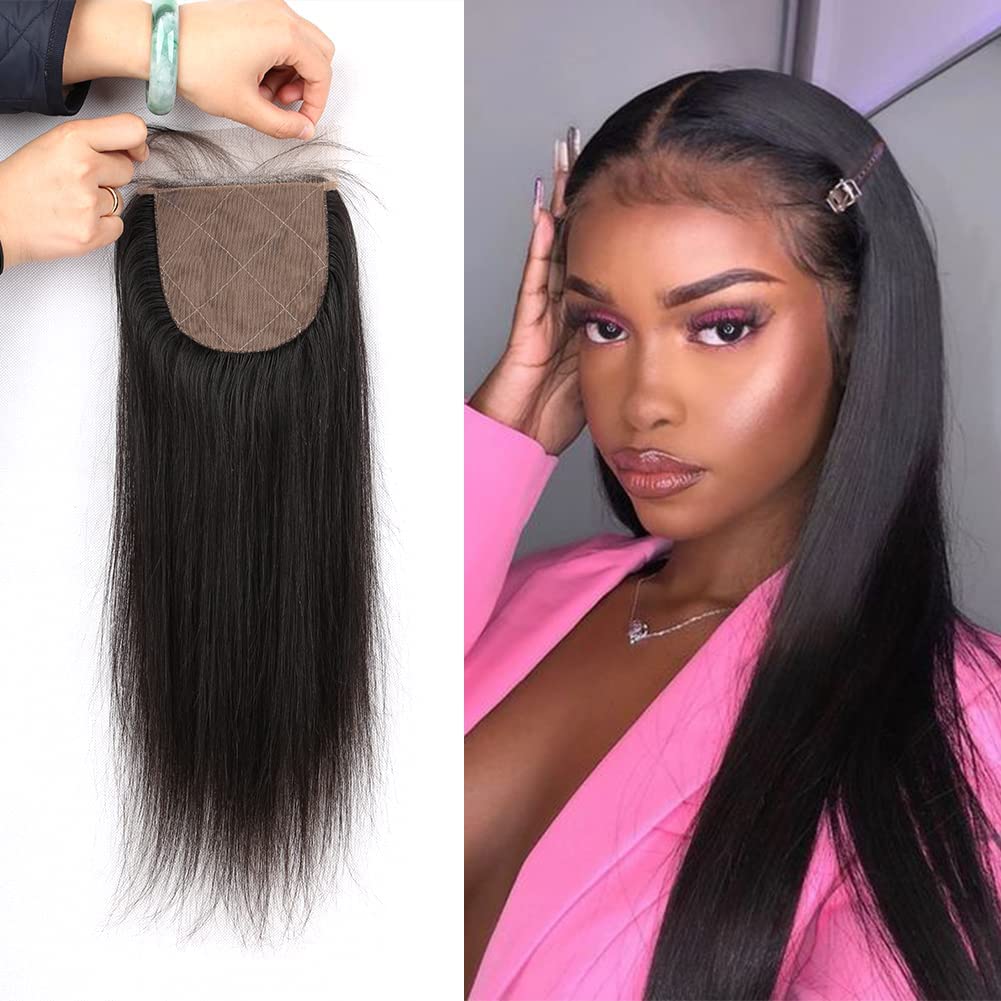 Greatremy 4"x4" Silk Base Lace Closure Straight Virgin Hair With Baby Hair Free Part Natural Color 12inch