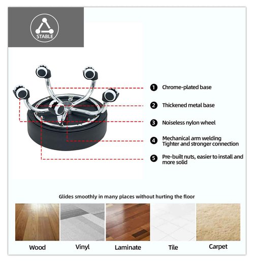 McDooFly Low Height Rolling Stool with Wheels - Heavy Duty 360° Swivel Low Stool Chair with Thickened Cushion Round Roller Seat Stools for Garage Shop Kitchen Home Office Salon Pedicure (Black)
