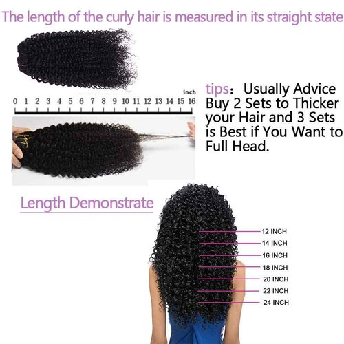 Curly Clip in Hair Extensions For Black Women Brazilian Virgin Human Hair Clip in Extensions for Women 8Pcs Remy Hair with 18Clips 120g 24inch Natural Black