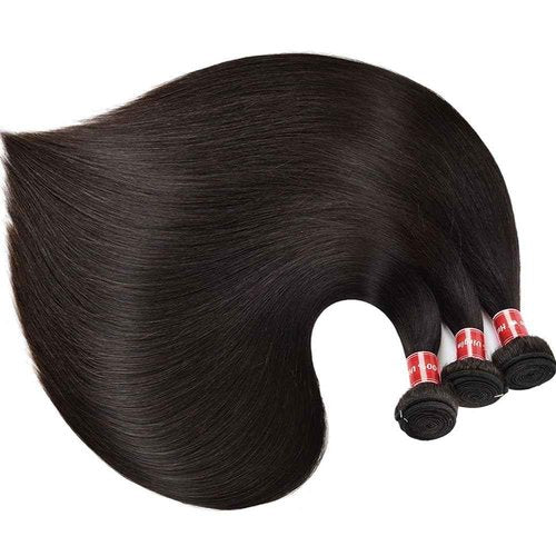 Straight Human Hair Bundles 16 18 20 Inch 12A Brazilian Virgin Straight Hair Bundles 100% Unprocessed Human Hair Weave Bundles Human Hair Extensions for Black Women Natural Black Color