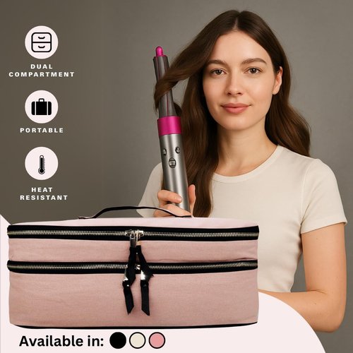Bag-all Double Hair Tools Travel Bag | Curling Iron Travel Case Heat Resistant | Traveling Case for Grooming Supplies | Hair Straightener Pouch for Hot Tools for Women | Pink