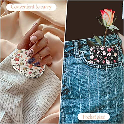 8 Pieces Flower Compact Mirror for Purse Bulk Small Compact Mirror Gift Makeup Floral Pocket Retro Folding Portable Travel Accessories for Women Girls Christmas Gifts