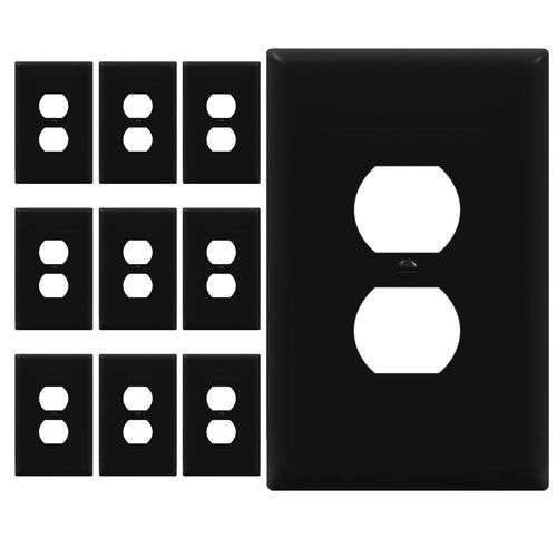 ENERLITES Duplex Receptacle Outlet Wall Plate, Jumbo Electrical Outlet Covers, Oversized 1-Gang 5.51" x 3.50", Polycarbonate Thermoplastic, 8821O-BK-10PCS, Glossy Finish, Black, 10 Pack