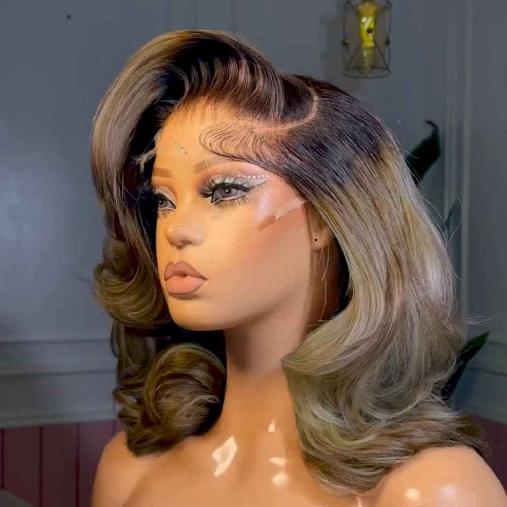 1b/Ash Blonde Lace Front Wig Human Hair Pre Plucked Hairline 180% Density Short Bob Human Hair Wigs For Women 13x4 Lace Front Wig Colored 1b Grey Human Hair Wigs (12inches)