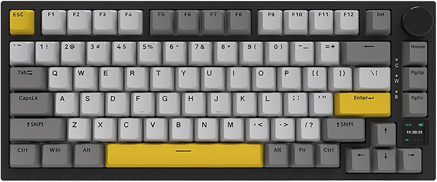 AJAZZ AK820 Pro 75% Gasket RGB Wireless Mechanical Keyboard with TFT Screen, Volume knob, Bluetooth/2.4G/Wired 3-Modes, Compact 82 Hot-Swap Keys, Tricolor PBT Keycap, 4000 mAh (Gray&Yellow 3-Modes)