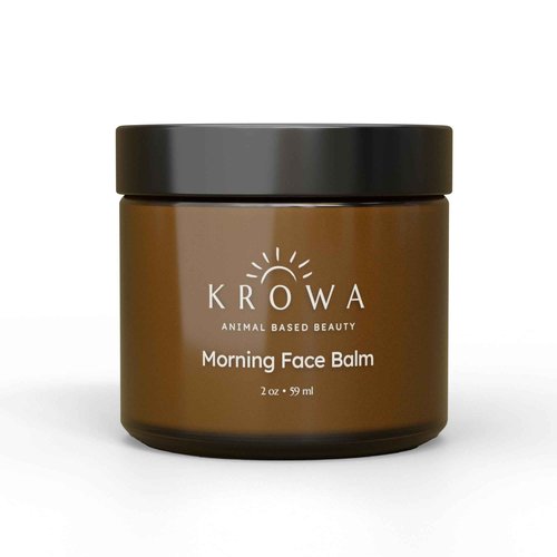 Krowa Morning Face Balm - Clean Grass Fed Tallow Balm w/Essential Oils + Collagen Peptides - Nourishing, Soothing, Hydrating and Adds Vitality to Skin. Deeply Renews. No Phthalates or Preservatives.