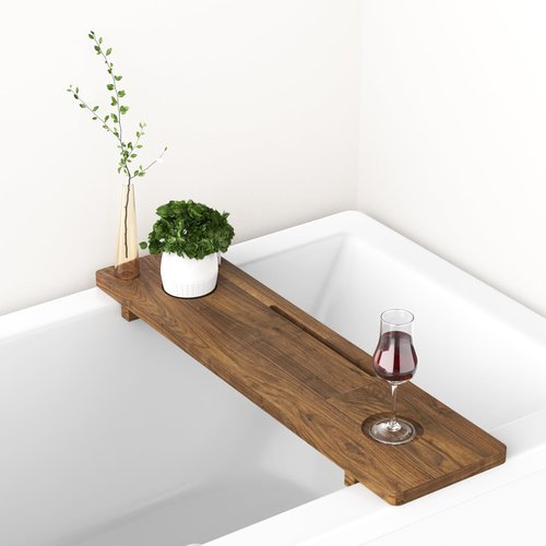 Premium Bathtub Tray Caddy, Solid Acacia Wood Bath Tray for Tub, Adjustable Bath Tub Tray for Freestanding Tubs, Anti-Tipping, Sustainable Tub Tray, Holder for Tablet with Book and Wine Glass Holder