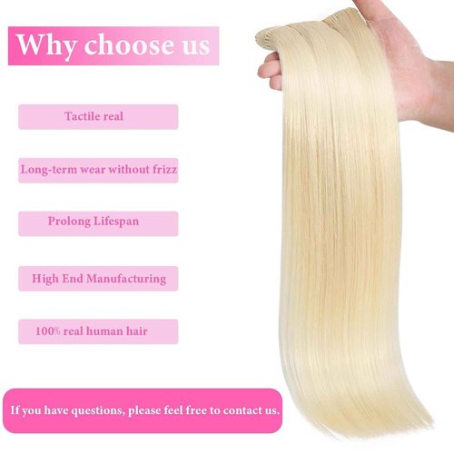 Platinum Blonde Clip in Hair Extensions Real Human Hair Clip in Extensions Invisible Remy Human Hair Natural Straight Seamless Hair Extensions 8pcs Double Weft 20 Inch 105g