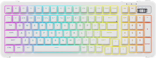 98% Wireless Mechanical Keyboard, BT/2.4G/USB-C Tri-Mode Hot Swappable with PBT Keycaps, Linear Switches, Gasket Structure, RGB Backlit Gaming Keyboard for Win/Mac/iOS/Android (White)