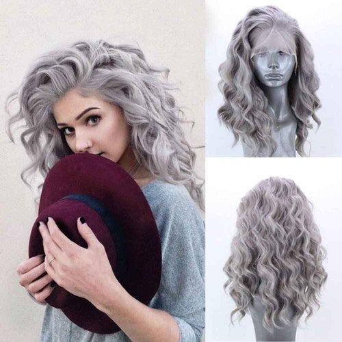 RONGDUOYI Silver Short Bob Lace Front Wigs for Women Glueless Body Wave Synthetic Heat Resistant Fiber Hair Wig 16 Inch Free Part Silver Grey Bob Wig Daily Use Cosplay Wig