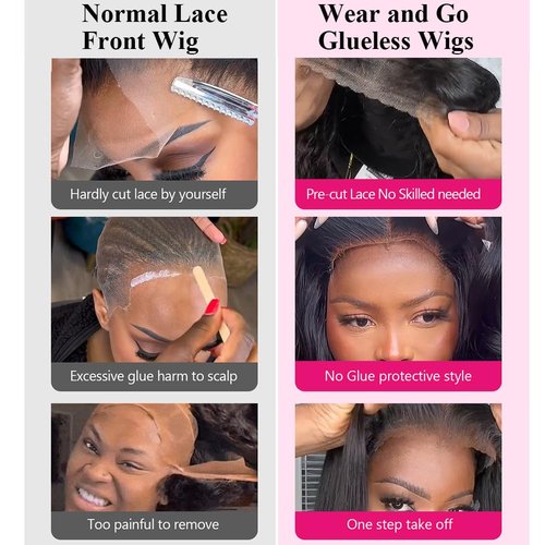 K KF BEAUTY U 24Inch Wear and Go Glueless Wigs Human Hair Body Wave 6x4 HD Lace Front Human Hair Wigs for Beginneers Headband Wig Human Hair Pre Plucked Lace with Baby Hair 180% Denisty