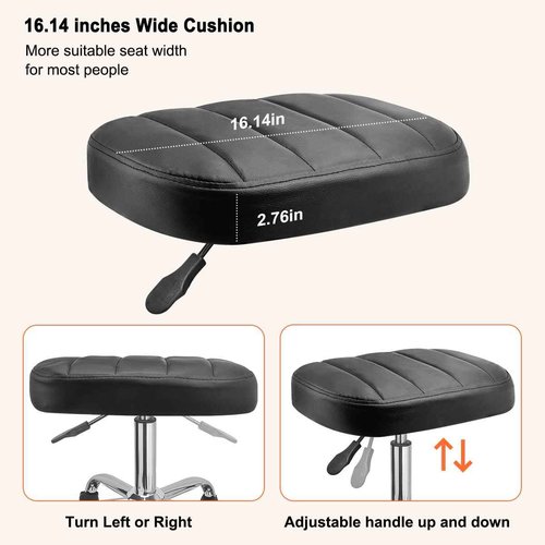 JOSTZHXIN Black Square Swivel Stool Height-Adjustable Rolling Chair, Rolling Stool for Work SPA Shop Massage, Office Tattoo Spa Shop Chair