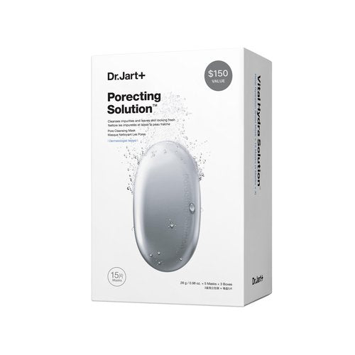 Dr.Jart+ Dermask Porecting Solution Korean Charcoal Face Mask | Sheet Mask for Oily Skin | Korean Skin Care, 15 Pack