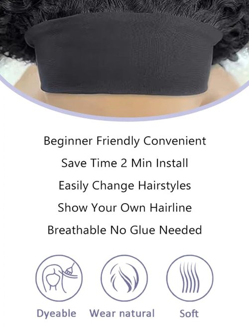 ORIGINAL QUEEN Kinky Straight Half Wig with Headband Human Hair No Lace Headband Wig Wear and Go Glueless Wigs Human Hair for Black Women 18Inch