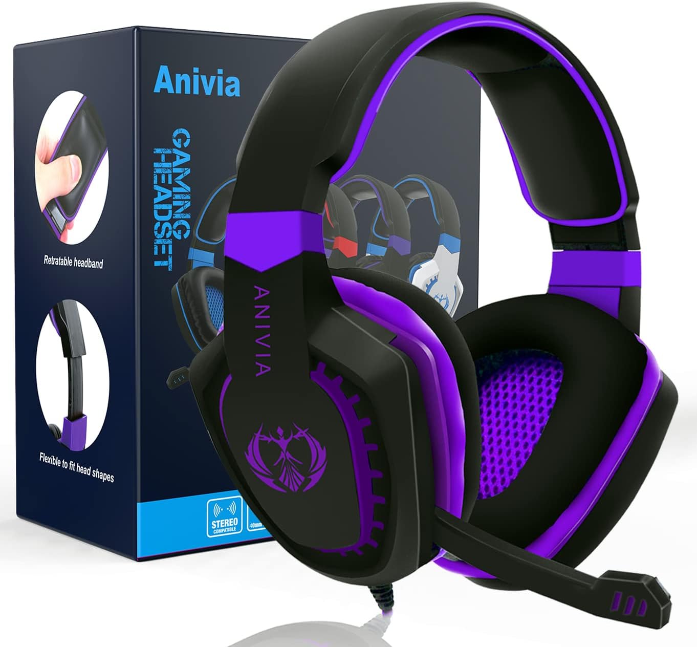 Anivia AH28 Over Ear Headphones Wired Stereo Computer Headsets Gaming Headset with Mic, Bass with Volume Control, Noise Isolating for Multi-Platforms