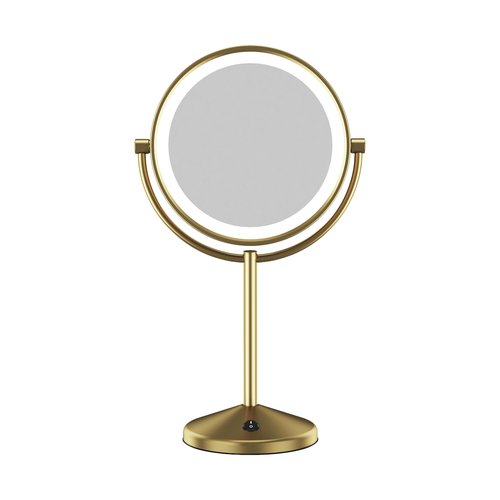 Conair Lighted Makeup Mirror, LED Vanity Mirror, 1X/10X Magnifying Mirror, Double Sided, Battery Operated in Brushed Brass