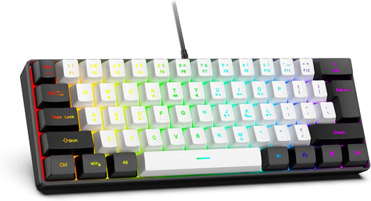 61-Key Compact RGB Gaming Keyboard – 60% Layout, USB-A & Type-C Compatible, Ergonomic Membrane Keys, 8-Color Backlight, Plug & Play for PC/Laptop (Windows 10/8/7)