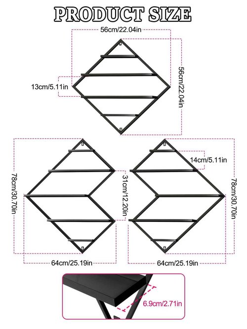 EBANKU Metal Wall Mounted Nail Polish Storage Racks, Black Display Rack Cosmetic Display Case Lipstick Wall Shelf Essential Oil Organizer for Bottles Spa Nail Salon (Irregular Rhomboid)