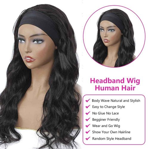 Sungirl Headband Wig Human Hair Body Wave Headband Wigs for Black Women 26 Inch None Lace Front Wig Wear and Go Glueless Machine Made Brazilian Virgin Body Wave Natural Color