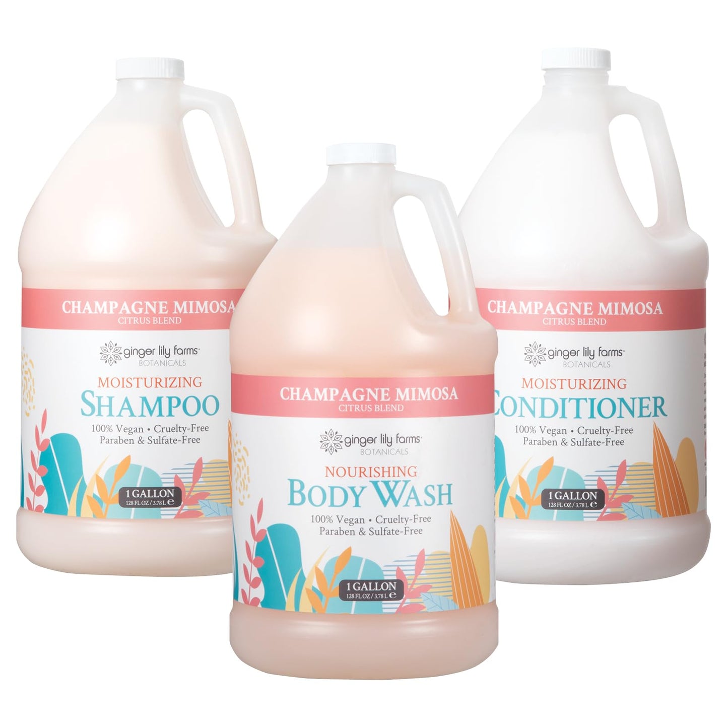 Ginger Lily Farms Botanicals Body Wash + Shampoo + Conditioner Bundle, Champagne Mimosa