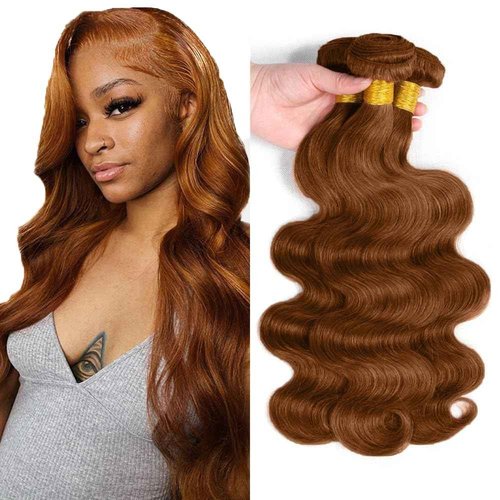 #30 Light Brown Bundles Human Hair Body Wave Bundles 26 28 30 Inch Brown Body Wave Bundle Human Hair Extensions Double Weft Unprocessed Brazilian Virgin Hair 3 Bundle 50 Grams Per Bundle